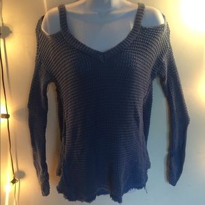 Cold Shoulder Waffle Knit Sweater